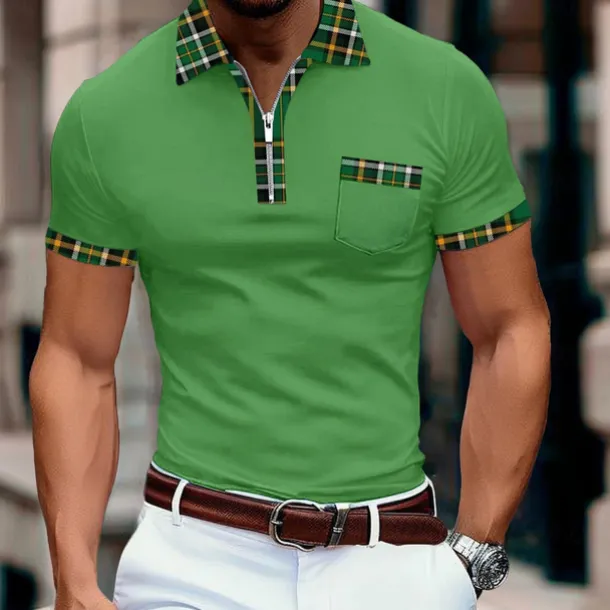 Men's Sports Polo Shirts Golf Shirt Casual Holiday Lapel Quarter Zip Short Sleeve Fashion Basic Plain Quarter Zip Summer Regular Fit Red Sports Polo Shirts