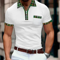 Men's Sports Polo Shirts Golf Shirt Casual Holiday Lapel Quarter Zip Short Sleeve Fashion Basic Plain Quarter Zip Summer Regular Fit Red Sports Polo Shirts