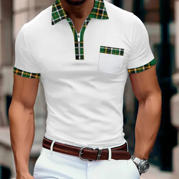 Men's Sports Polo Shirts Golf Shirt Casual Holiday Lapel Quarter Zip Short Sleeve Fashion Basic Plain Quarter Zip Summer Regular Fit Red Sports Polo Shirts