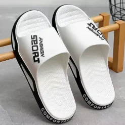 Men's Sporty Slide Sandals | Lightweight Slip-On Comfort Slippers for Casual Wear, Poolside, or Beach – Breathable Open-Toe Design with Fashion Letter Print