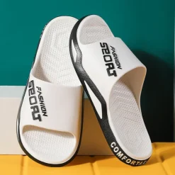 Men's Sporty Slide Sandals | Lightweight Slip-On Comfort Slippers for Casual Wear, Poolside, or Beach – Breathable Open-Toe Design with Fashion Letter Print