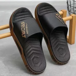 Men's Sporty Slide Sandals | Lightweight Slip-On Comfort Slippers for Casual Wear, Poolside, or Beach – Breathable Open-Toe Design with Fashion Letter Print