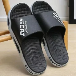 Men's Sporty Slide Sandals | Lightweight Slip-On Comfort Slippers for Casual Wear, Poolside, or Beach – Breathable Open-Toe Design with Fashion Letter Print