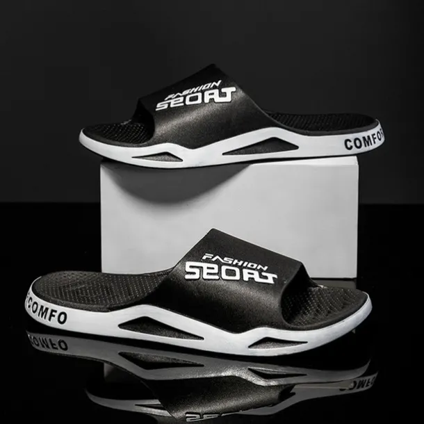 Men's Sporty Slide Sandals | Lightweight Slip-On Comfort Slippers for Casual Wear, Poolside, or Beach – Breathable Open-Toe Design with Fashion Letter Print