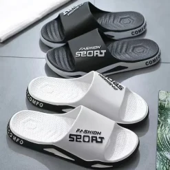 Men's Sporty Slide Sandals | Lightweight Slip-On Comfort Slippers for Casual Wear, Poolside, or Beach – Breathable Open-Toe Design with Fashion Letter Print