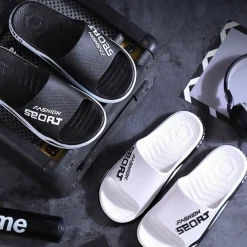 Men's Sporty Slide Sandals | Lightweight Slip-On Comfort Slippers for Casual Wear, Poolside, or Beach – Breathable Open-Toe Design with Fashion Letter Print