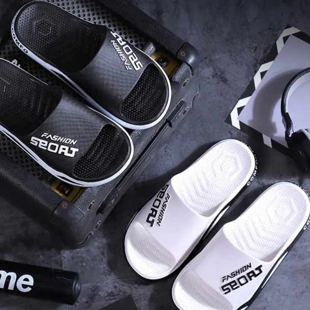 Men's Sporty Slide Sandals | Lightweight Slip-On Comfort Slippers for Casual Wear, Poolside, or Beach – Breathable Open-Toe Design with Fashion Letter Print