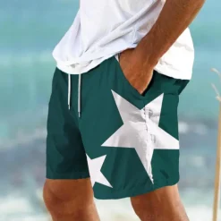 Men's Star Swim Trunks Swim Shorts Board Shorts Mid Waist Vacation Hawaiian Holiday Vacation Holiday Beach Drawstring with Mesh lining Elastic Waist Designer Clothing Apparel