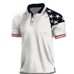Men's Star Veterans Patriotic Polo Shirts Golf Shirt Short Sleeve Shirt Turndown Street Daily 3D Print Black White Wine Royal Blue Dark Green 3D Button-Down Clothing Apparel Fashion Casual Breathable