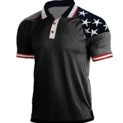 Men's Star Veterans Patriotic Polo Shirts Golf Shirt Short Sleeve Shirt Turndown Street Daily 3D Print Black White Wine Royal Blue Dark Green 3D Button-Down Clothing Apparel Fashion Casual Breathable