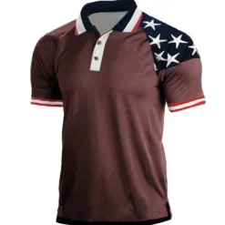 Men's Star Veterans Patriotic Polo Shirts Golf Shirt Short Sleeve Shirt Turndown Street Daily 3D Print Black White Wine Royal Blue Dark Green 3D Button-Down Clothing Apparel Fashion Casual Breathable
