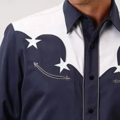 Men's Star Western Shirt Button Up Shirt Cowboy Shirt Long Sleeve Western Daily Fall & Winter Turndown Collared Shirts 3D Print Front Pocket Navy Blue