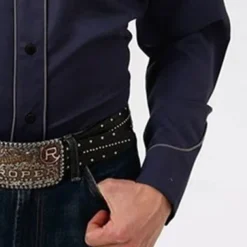 Men's Star Western Shirt Button Up Shirt Cowboy Shirt Long Sleeve Western Daily Fall & Winter Turndown Collared Shirts 3D Print Front Pocket Navy Blue