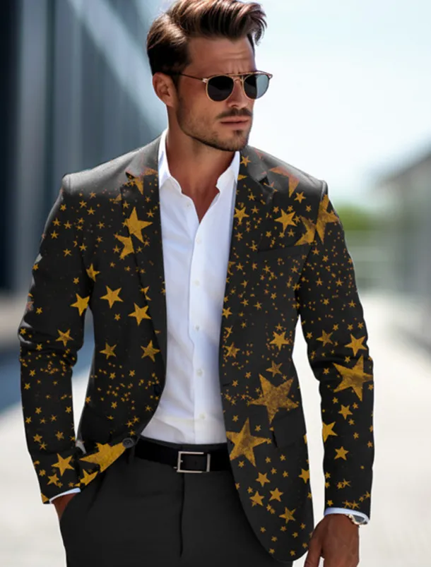 Men's Stars Long Sleeve Turndown Business Work Wear to work Going out Buttons Print Multi Pocket