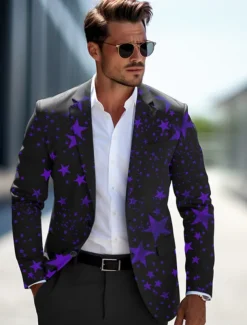 Men's Stars Long Sleeve Turndown Business Work Wear to work Going out Buttons Print Multi Pocket