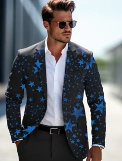 Men's Stars Long Sleeve Turndown Business Work Wear to work Going out Buttons Print Multi Pocket