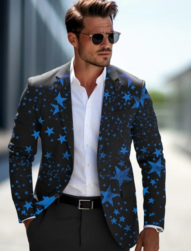 Men's Stars Long Sleeve Turndown Business Work Wear to work Going out Buttons Print Multi Pocket
