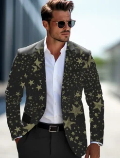 Men's Stars Long Sleeve Turndown Business Work Wear to work Going out Buttons Print Multi Pocket