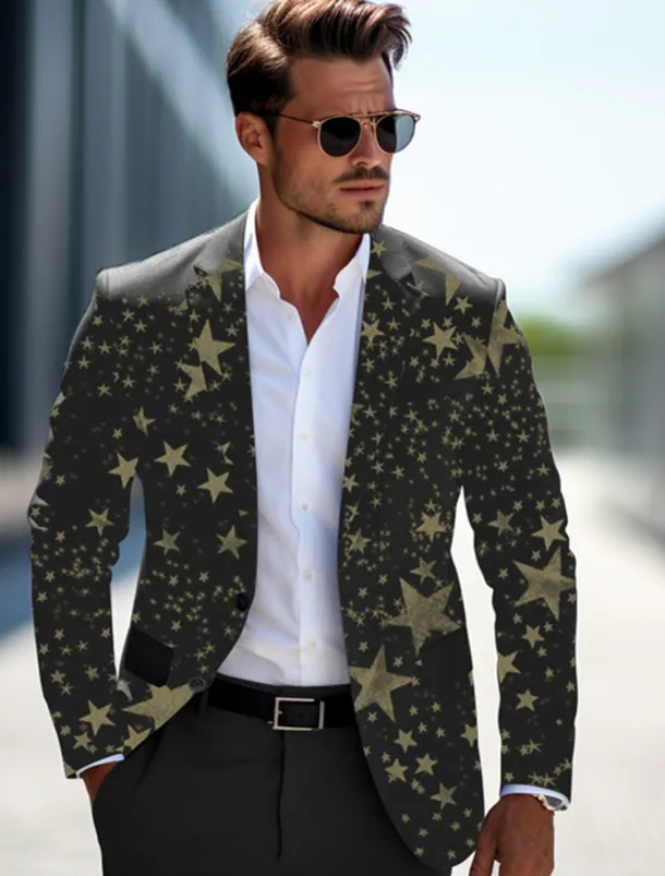 Men's Stars Long Sleeve Turndown Business Work Wear to work Going out Buttons Print Multi Pocket