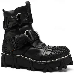 Men's Steampunk Motorcycle Boots with Double Buckle Straps and Rugged Sole, Brown Leather Gothic Footwear for Riding and Cosplay