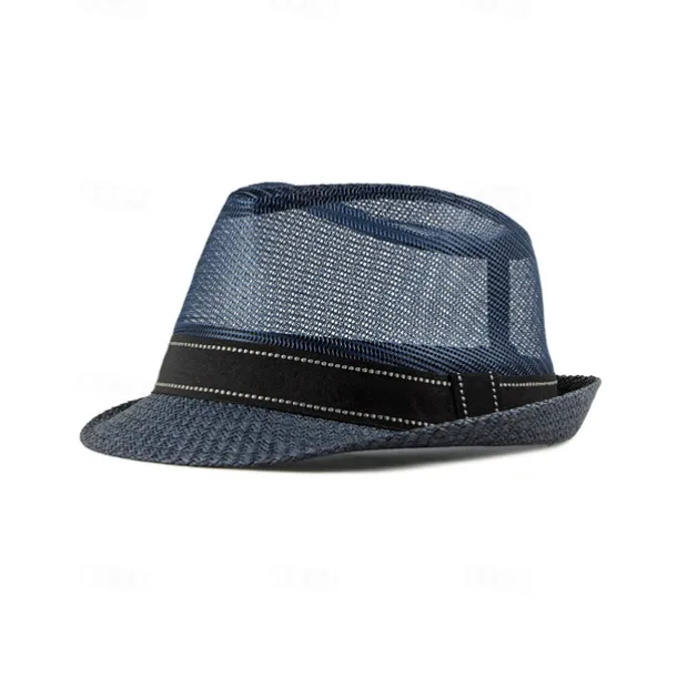 Men's Straw Hat Sun Hat Soaker Hat Safari Hat Gambler Hat Black Dark Navy Polycotton Mesh Stylish Casual Outdoor clothing Holiday Going out Plain Sunscreen