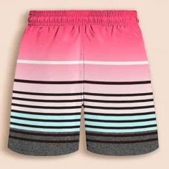 Men's Stripe Geometric Pattern Gradient Color Swim Shorts Board Shorts Swimming Trunks Mid Waist Hawaiian Casual Holiday Beach Drawstring with Mesh lining Elastic Waist Designer Clothing Apparel