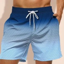 Men's Stripe Geometric Pattern Gradient Stripes Swim Trunks Swim Shorts Board Shorts Mid Waist Hawaiian Casual Holiday Beach Drawstring with Mesh lining Elastic Waist Designer Clothing Apparel