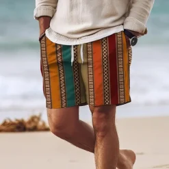 Men's Stripe Grid / Plaid Geometric Pattern Swim Shorts Board Shorts Swimming Trunks Mid Waist Hawaiian Casual Holiday Beach Drawstring with Mesh lining Elastic Waist Designer Clothing Apparel