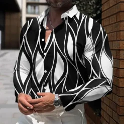Men's Striped Geometric Pattern Shirt Dress Shirt Button Up Shirt Long Sleeve Business Casual Daily Fall Winter Spring & Summer Turndown Button Up 3D Print Black Blue Green