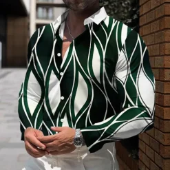 Men's Striped Geometric Pattern Shirt Dress Shirt Button Up Shirt Long Sleeve Business Casual Daily Fall Winter Spring & Summer Turndown Button Up 3D Print Black Blue Green