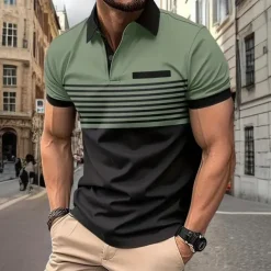 Men's Striped Polo Shirts Golf Shirt Short Sleeve Polo Shirts Collared Shirts Business Casual WorkWear Formal Wear Festival Wear Buttons 3D Print Spring & Summer White Wine Orange