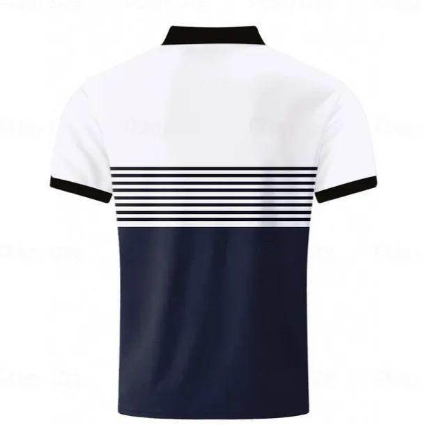 Men's Striped Polo Shirts Golf Shirt Short Sleeve Polo Shirts Collared Shirts Business Casual WorkWear Formal Wear Festival Wear Buttons 3D Print Spring & Summer White Wine Orange