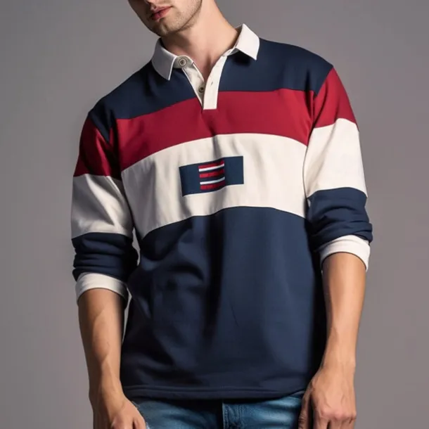 Men's Striped Rugby Polo Shirts Long Sleeve Polo Shirts Zip Casual Outdoor Casual Daily Streetwear 3D Print Fall & Winter Yellow Wine Red