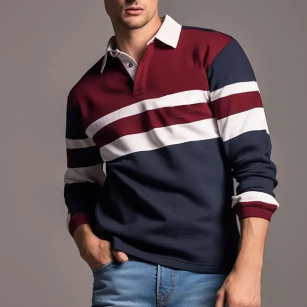 Men's Striped Rugby Polo Shirts Long Sleeve Polo Shirts Zip Casual Outdoor Casual Daily Streetwear 3D Print Fall & Winter Yellow Wine Red