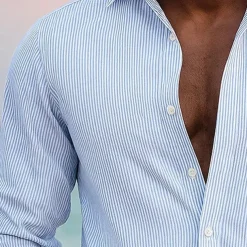 Men's Striped Shirt Button Up Shirt Casual Dress Shirt Long Sleeve Fashion Casual Office Dailywear Spring Fall Turndown 3D Print Linen Like Shirt White Pink Blue Purple Green