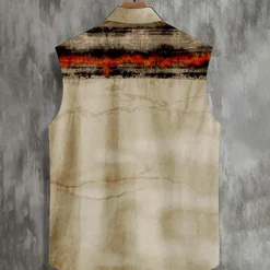 Men's Striped Shirt Western Shirt Cowboy Shirt Sleeveless Western Style Outdoor Work Causal Summer Spring Shirt Collar Red Blue Khaki Gray