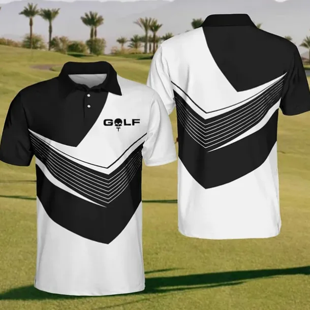 Men's Striped Sports Polo Shirts Golf Shirt Short Sleeve Polo Shirts Collared Shirts Casual Sportswear Vacation Wear Buttons 3D Print Black Yellow Red