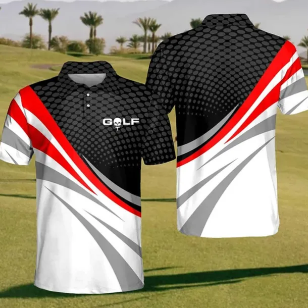 Men's Striped Sports Polo Shirts Golf Shirt Short Sleeve Polo Shirts Collared Shirts Casual Sportswear Vacation Wear Buttons 3D Print Black Yellow Red