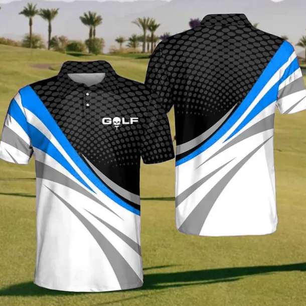 Men's Striped Sports Polo Shirts Golf Shirt Short Sleeve Polo Shirts Collared Shirts Casual Sportswear Vacation Wear Buttons 3D Print Black Yellow Red