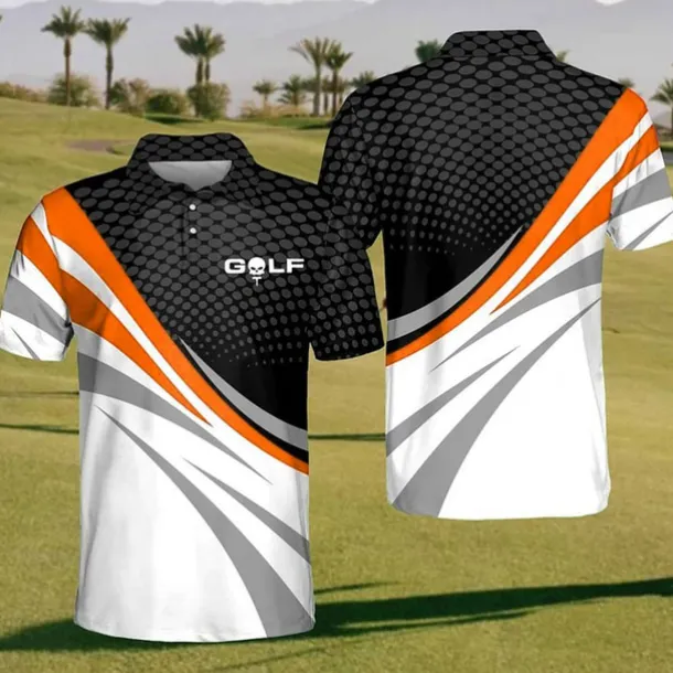 Men's Striped Sports Polo Shirts Golf Shirt Short Sleeve Polo Shirts Collared Shirts Casual Sportswear Vacation Wear Buttons 3D Print Black Yellow Red