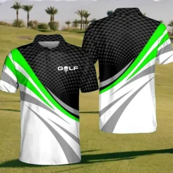 Men's Striped Sports Polo Shirts Golf Shirt Short Sleeve Polo Shirts Collared Shirts Casual Sportswear Vacation Wear Buttons 3D Print Black Yellow Red