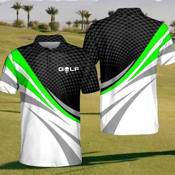 Men's Striped Sports Polo Shirts Golf Shirt Short Sleeve Polo Shirts Collared Shirts Casual Sportswear Vacation Wear Buttons 3D Print Black Yellow Red