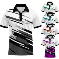 Men's Striped Sports Polo Shirts Golf Shirt Short Sleeve Polo Shirts Collared Shirts Casual Sportswear Vacation Wear Buttons 3D Print Black Red Blue