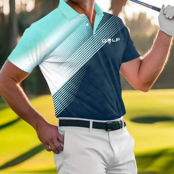 Men's Striped Sports Polo Shirts Golf Shirt Short Sleeve Polo Shirts Collared Shirts Casual Sportswear Vacation Wear Buttons 3D Print Blue-Green Red Blue