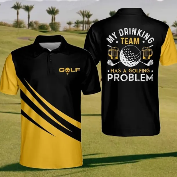 Men's Striped Sports Polo Shirts Golf Shirt Short Sleeve Polo Shirts Collared Shirts Casual Sportswear Vacation Wear Buttons 3D Print Yellow Red Royal Blue