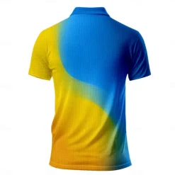 Men's Striped Waffle Polo Shirts Golf Shirt Short Sleeve Polo Shirts Collared Shirts Casual Beach Wear Vacation Wear Party Outfits Buttons 3D Print Summer Spring Yellow Orange