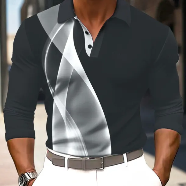 Men's Striped Waffle Polo Shirts Long Sleeve Polo Shirts Collar Business Casual Formal Outdoor Vacation Dailywear Buttons 3D Print Spring Fall Winter Black Yellow Red