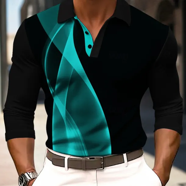 Men's Striped Waffle Polo Shirts Long Sleeve Polo Shirts Collar Business Casual Formal Outdoor Vacation Dailywear Buttons 3D Print Spring Fall Winter Black Yellow Red