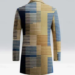 Men's Striped Winter Coat Fleece Jacket Overcoat Thermal Comfortable Business Casual Formal Daily Wear Buttons 3D Print Front Pocket Winter Turndown Long Sleeve Yellow