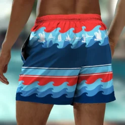 Men's Stripes Geometric Pattern Colorful Swim Shorts Board Shorts Swimming Trunks Mid Waist Hawaiian Casual Holiday Beach Drawstring with Mesh lining Elastic Waist Designer Clothing Apparel